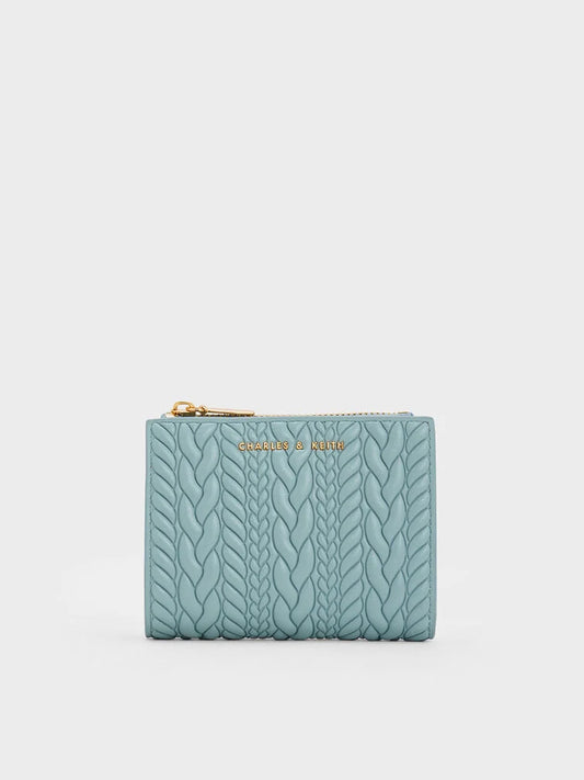 Charles & Keith Apolline Textured Top-Zip Wallet - slate blue