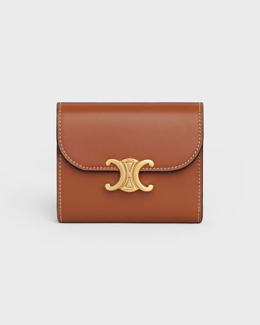 COMPACT WALLET WITH COIN TRIOMPHE IN CALFSKIN Tan