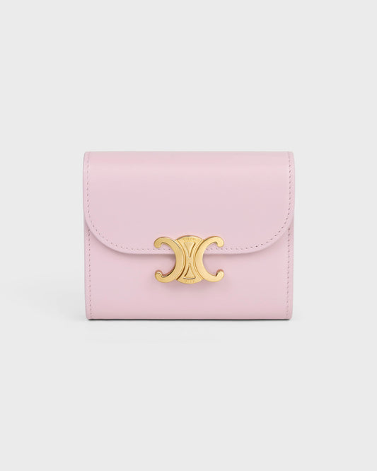 COMPACT WALLET WITH COIN TRIOMPHE IN CALFSKIN Pink