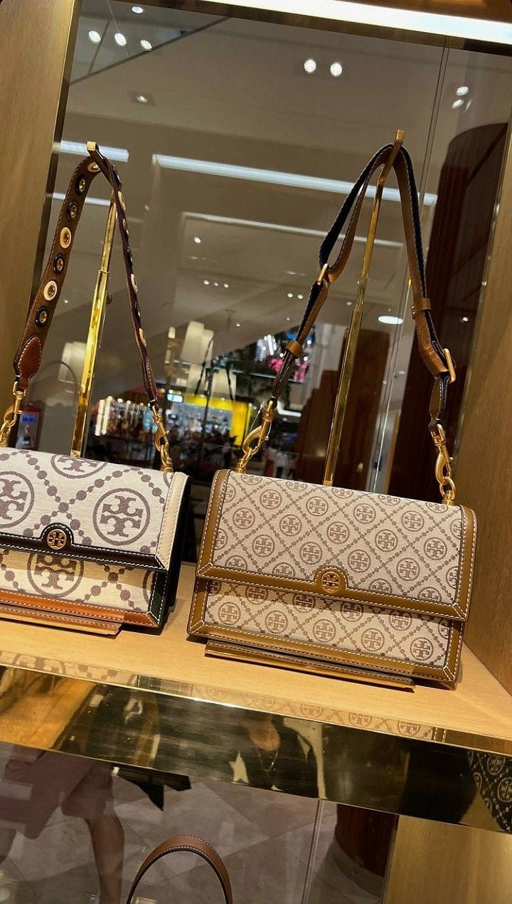 Tory Burch T Monogram Small Jacquard Shoulder Bag Hazelnut Brown ( preorder 15 days delivery)