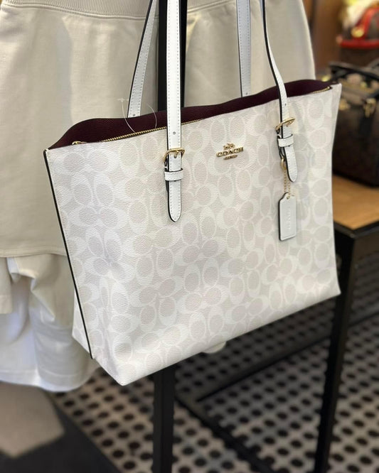 Coach mollie tote in signature canvas ( white )