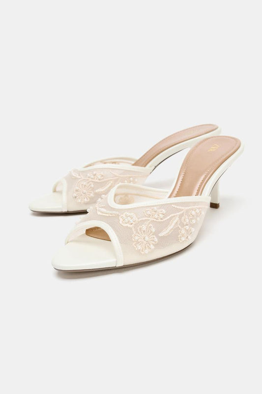MESH PEARL EMBELLISHED SANDALS - White | ZARA