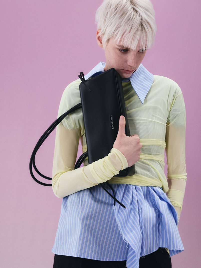 Charles & Keith - Hazel Bow Elongated Trapeze Shoulder Bag - Black