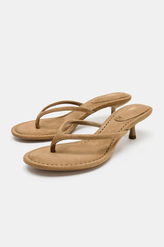 ZARA SUEDE-EFFECT HEELED SANDALS