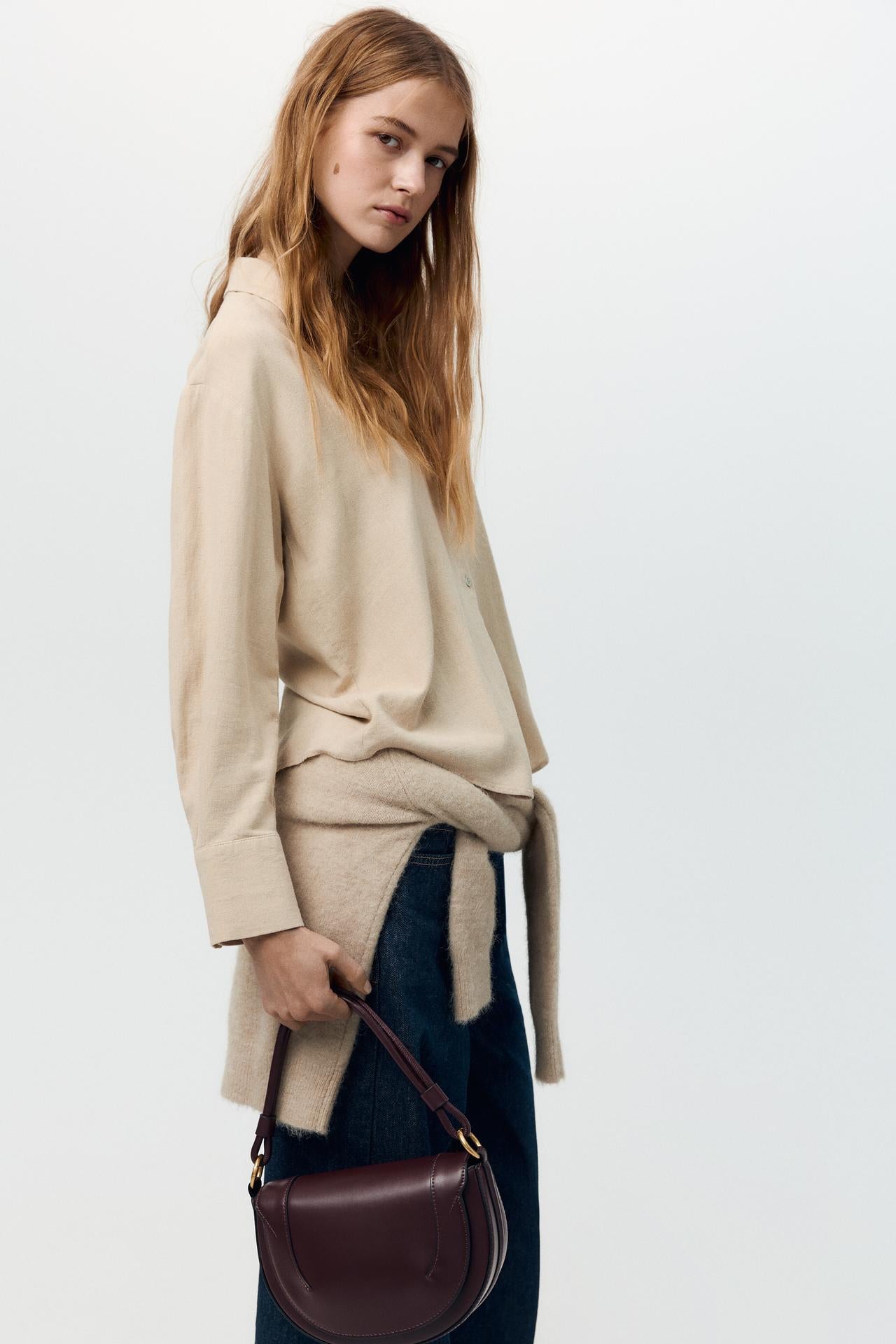 ZARA CANVAS STITCHED CROSSBODY BAG Burgundy
