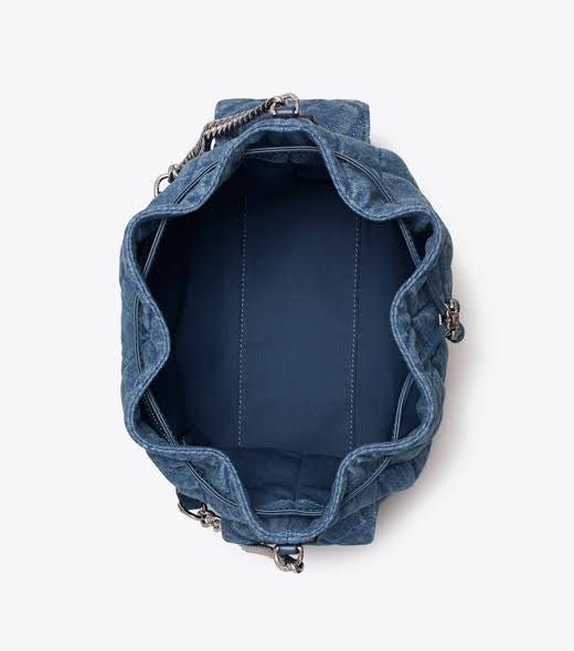Tory Burch CHARLIE Denim QUILTED DRAWSTRING SHOULDER BAG