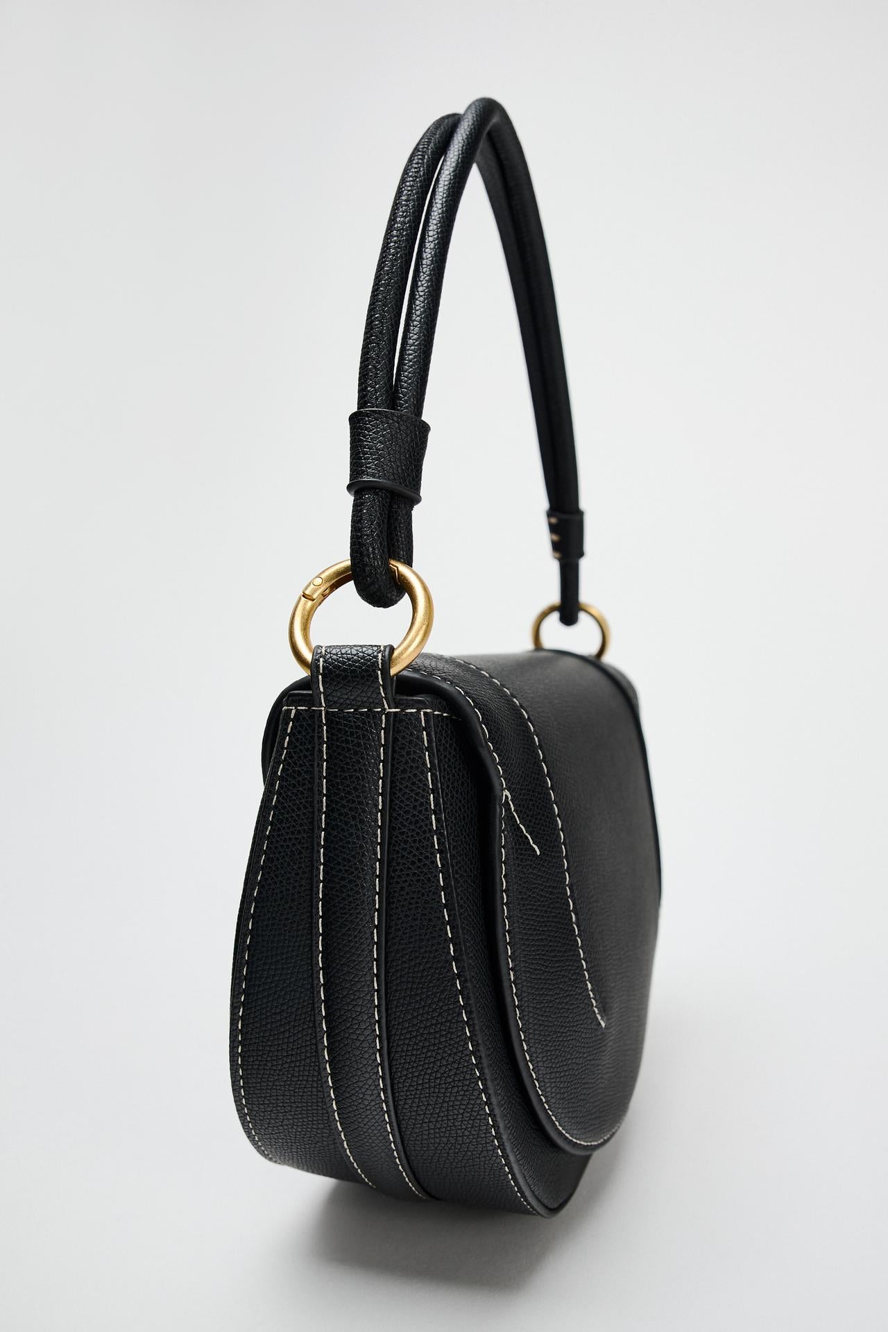 ZARA CANVAS STITCHED CROSSBODY BAG  Black