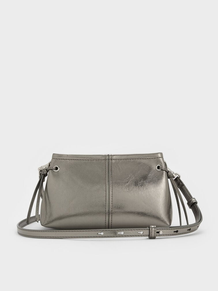 Noane Metallic Top Handle Bag - Pewter
