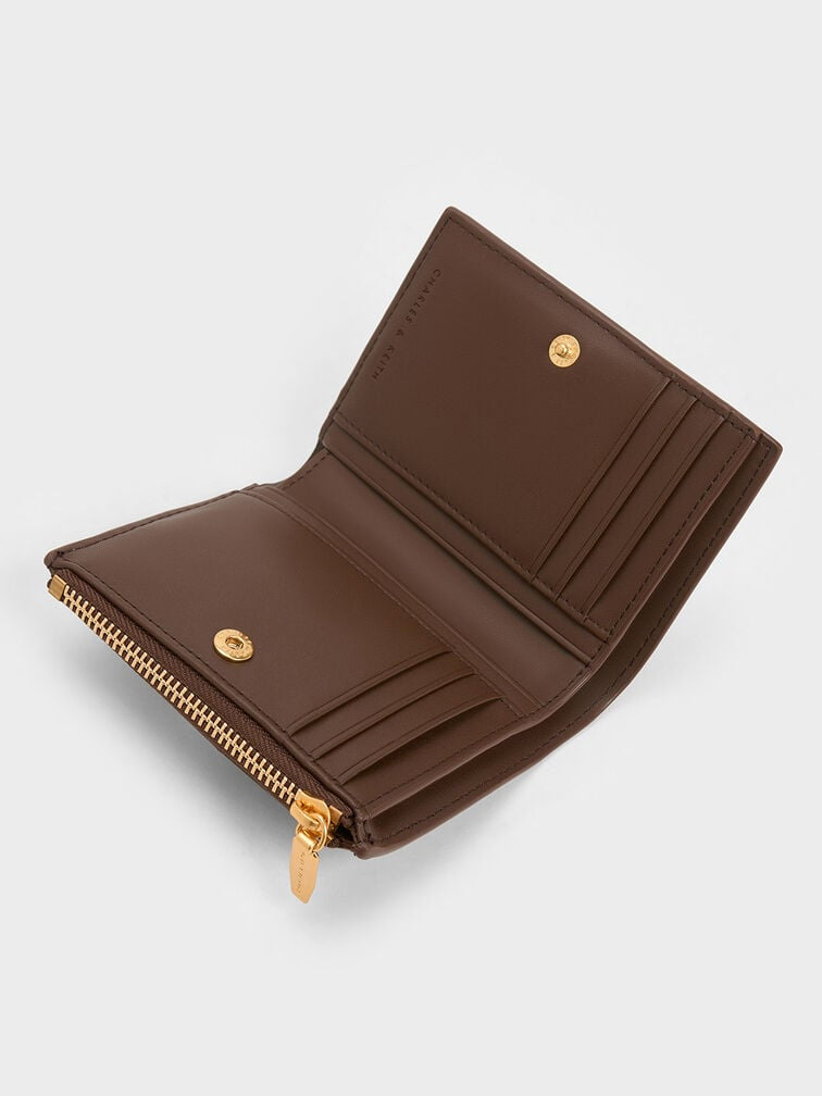 Charles & Keith Apolline Textured Top-Zip Wallet - chocolate