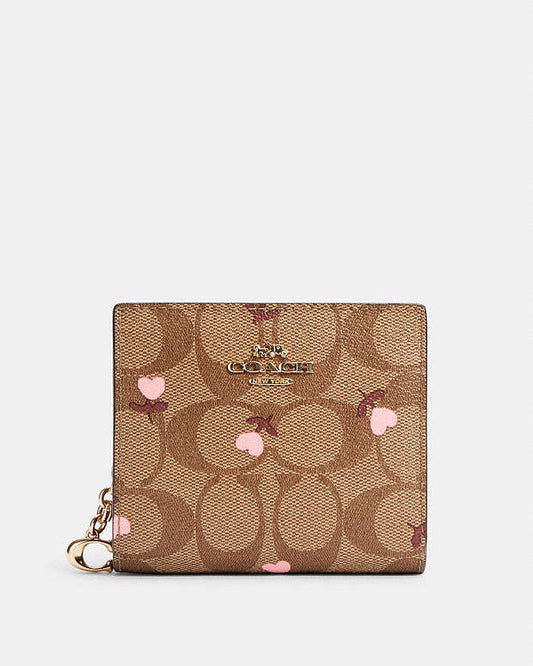 Coach Snap Wallet In Signature Canvas With Heart Floral Print
