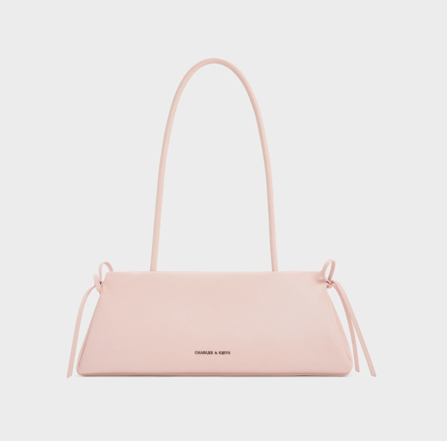 Charles & Keith - Hazel Bow Elongated Trapeze Shoulder Bag- Pink