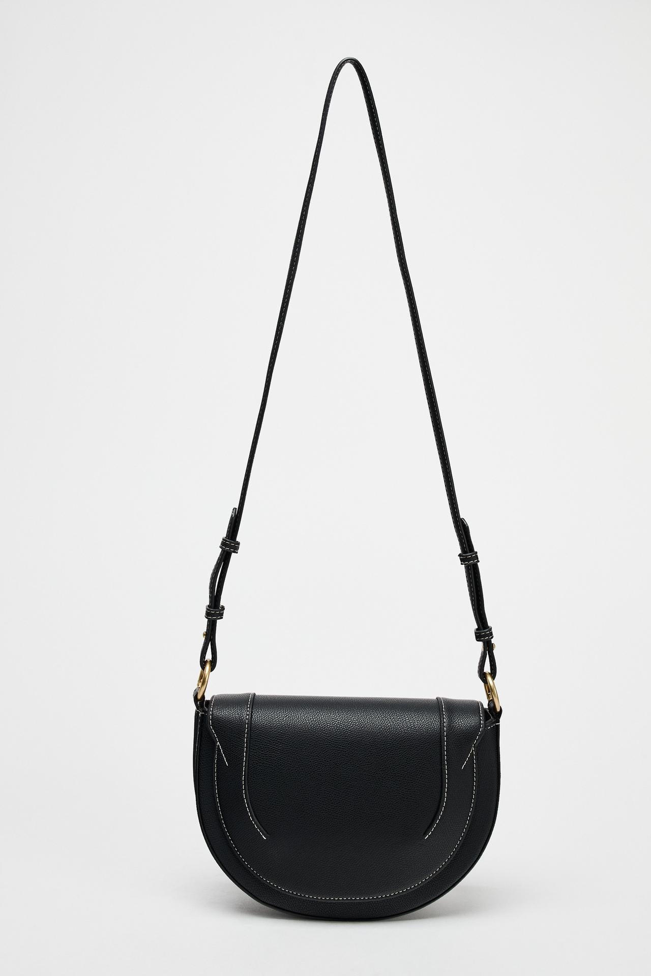 ZARA CANVAS STITCHED CROSSBODY BAG  Black