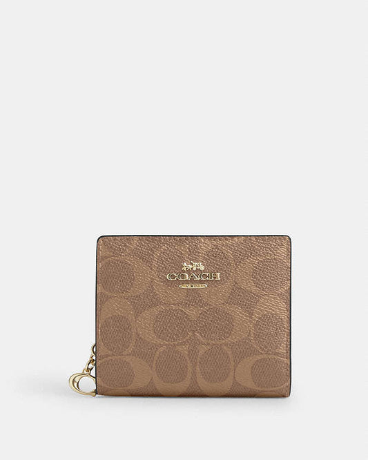 Coach Snap Wallet In Signature Canvas Brown