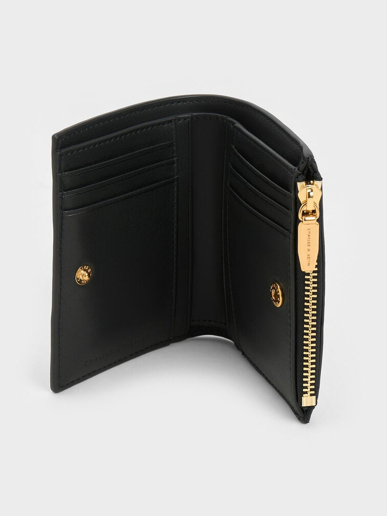 Charles & Keith Apolline Textured Top-Zip Wallet - black