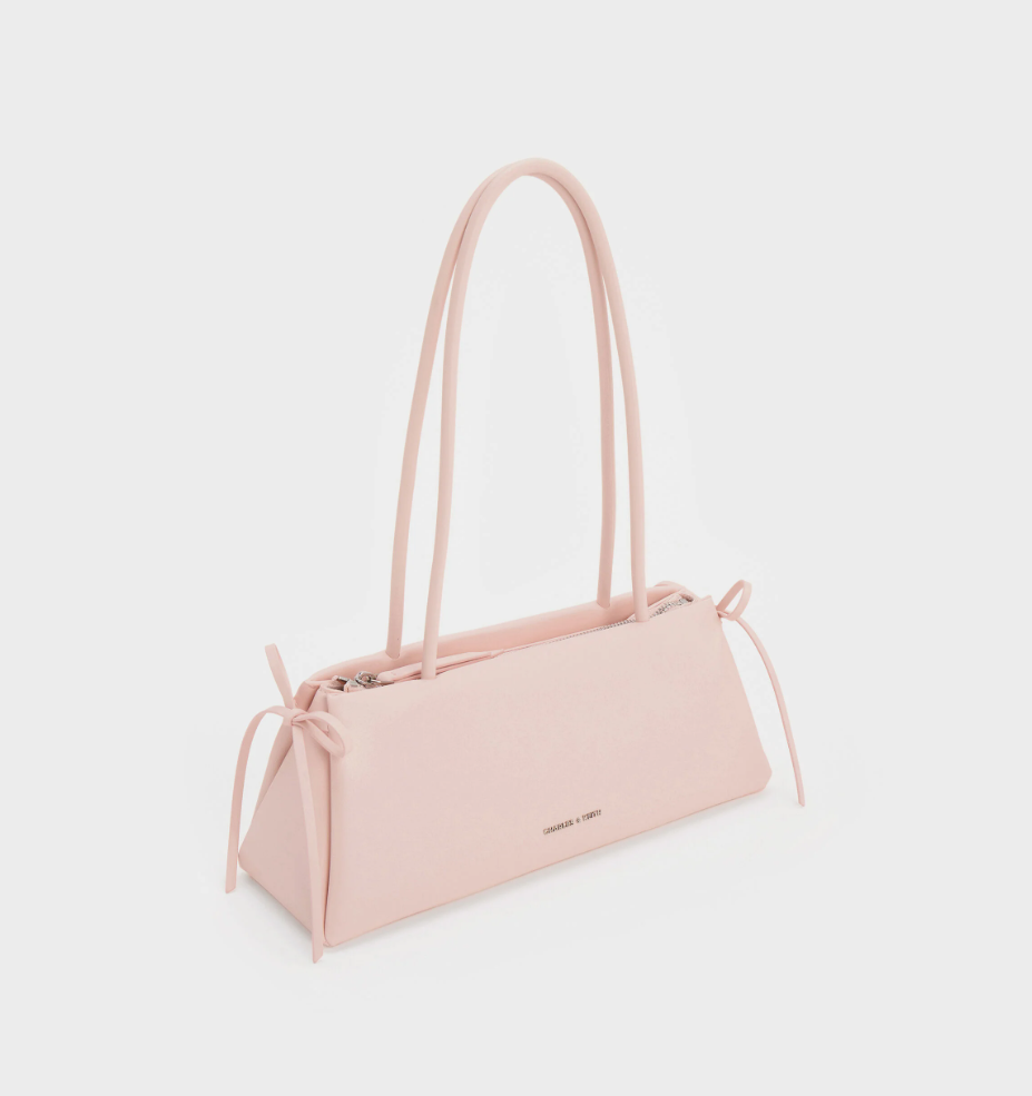 Charles & Keith - Hazel Bow Elongated Trapeze Shoulder Bag- Pink
