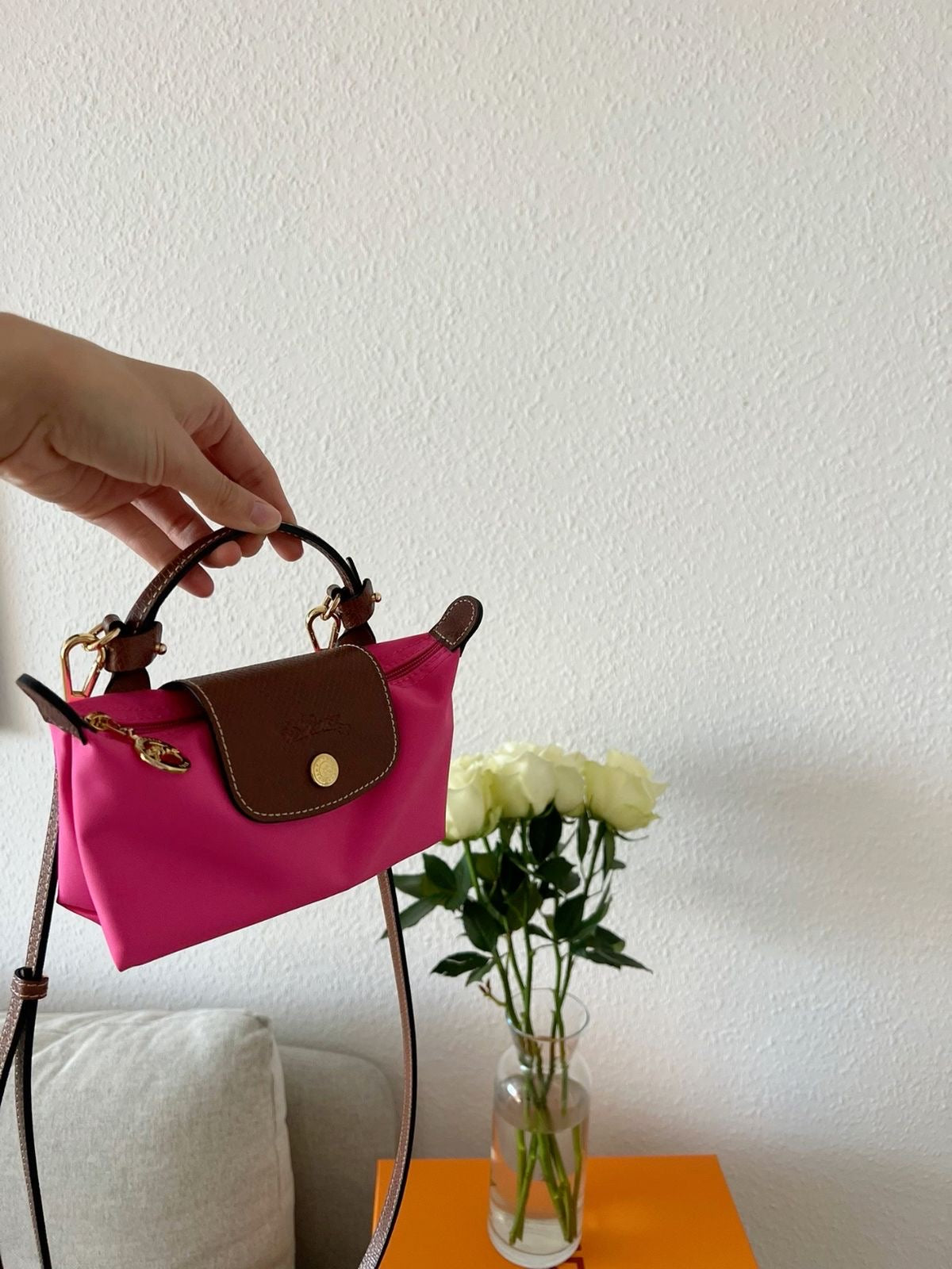 LE PLIAGE ORIGINAL POUCH WITH HANDLE Rose  - Recycled Canvas