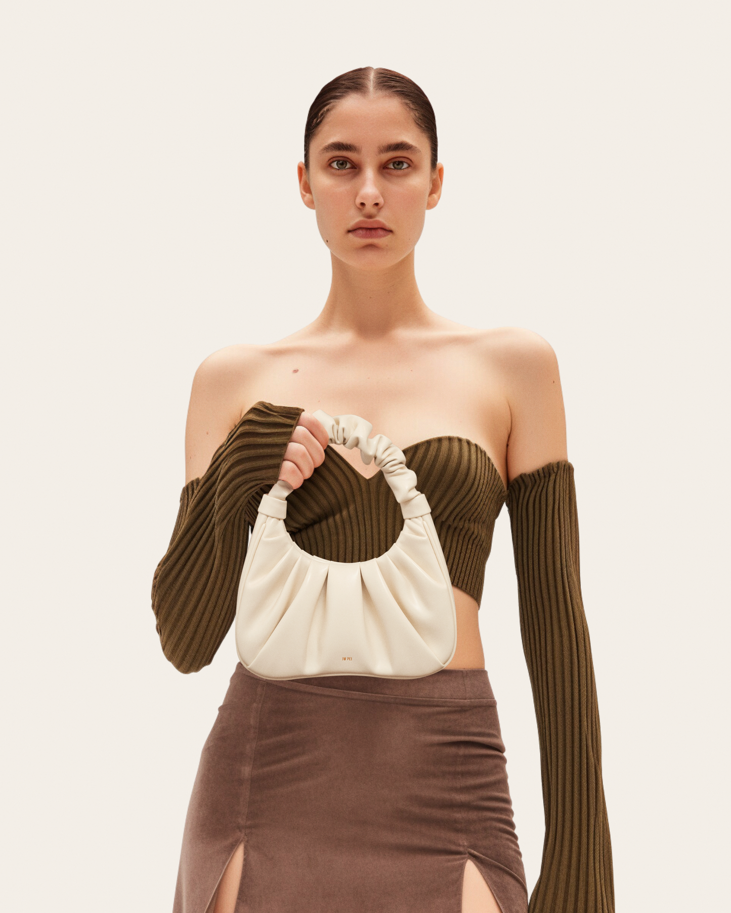 JW pei Gabbi Ruched Hobo Handbag - Ivory