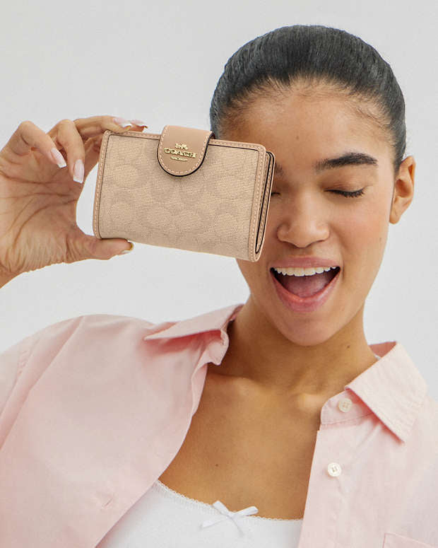 COACH® | Medium Corner Zip Wallet In Signature Jacquard