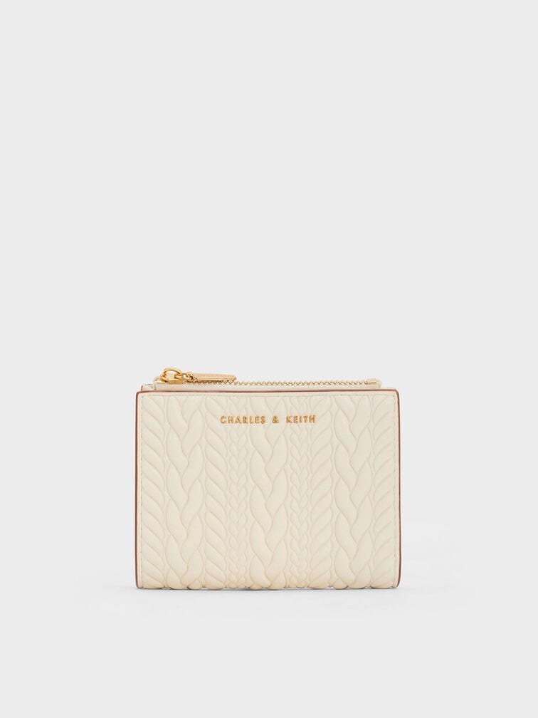 Apolline Textured Top-Zip Wallet - cream