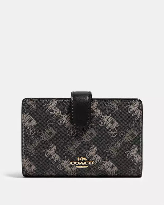 Coach Medium Corner Zip Wallet With Horse And Carriage Print