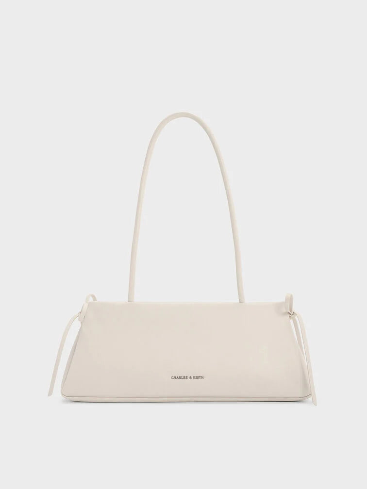 Charles & Keith - Hazel Bow Elongated Trapeze Shoulder Bag- White