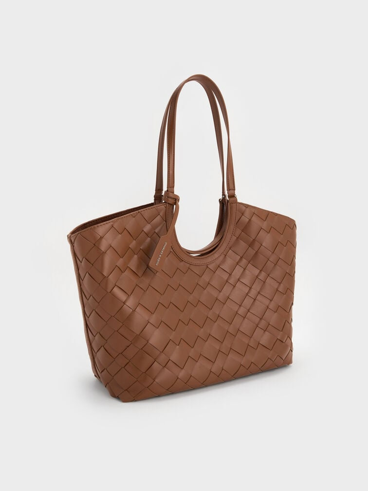 CHARLES & KEITH 
Ivette Woven Tote Bag - Chocolate
