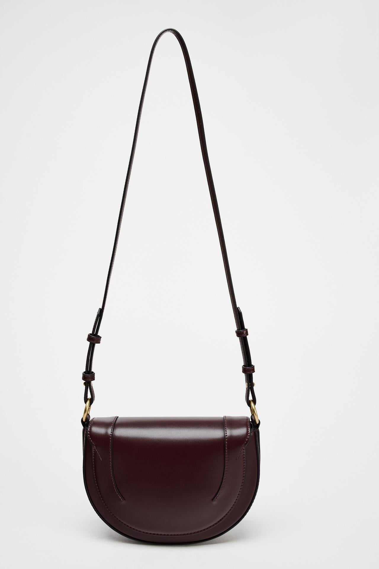 ZARA CANVAS STITCHED CROSSBODY BAG Burgundy