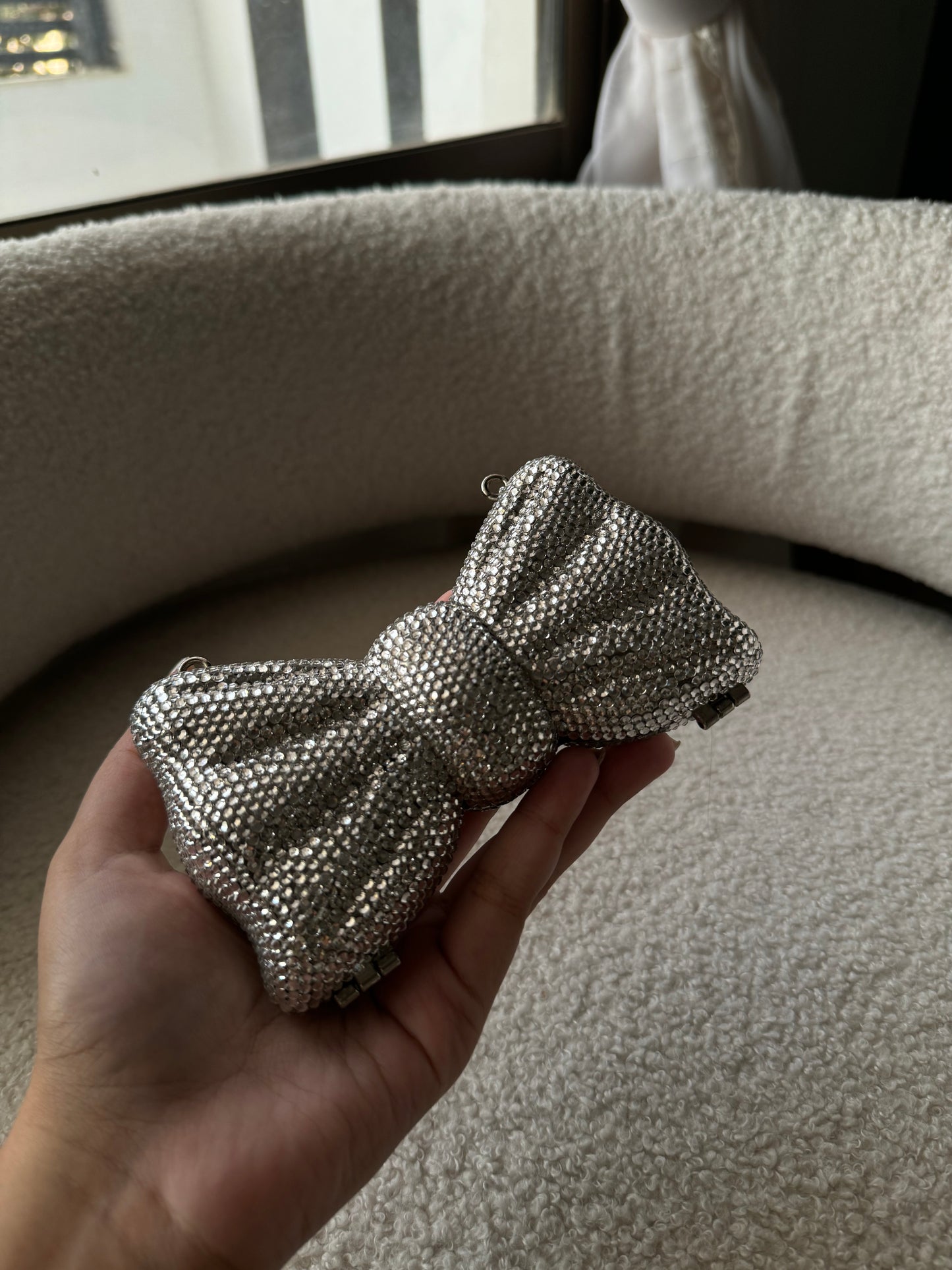 Rhinestone Bow Silver