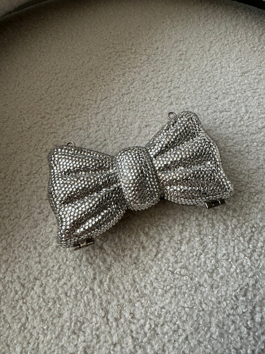 Rhinestone Bow Silver