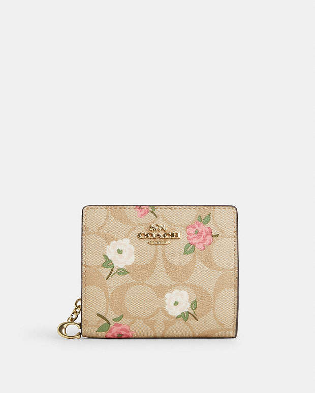 Coach Snap Wallet In Signature Canvas With Floral Print