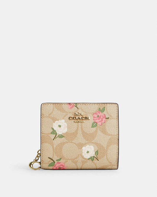 Coach Snap Wallet In Signature Canvas With Floral Print