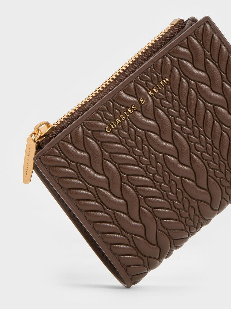 Charles & Keith Apolline Textured Top-Zip Wallet - chocolate