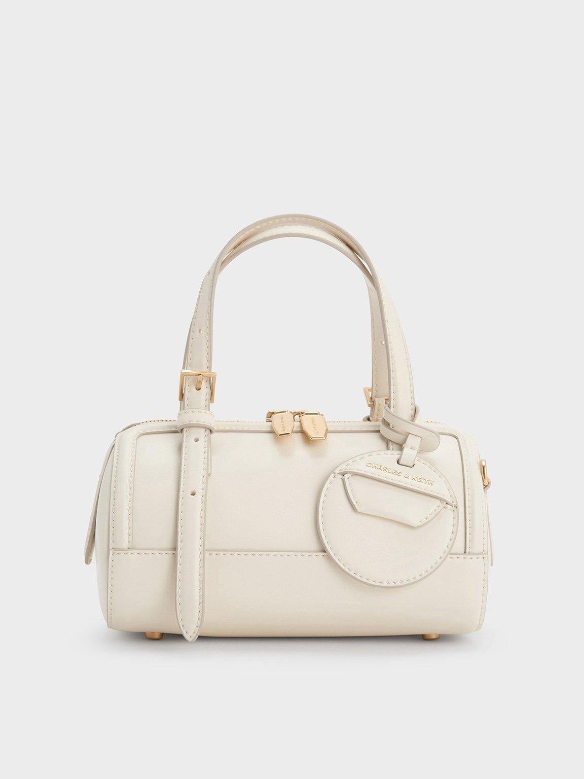 Charles & Keith Enola Canvas Bowling Bag - white