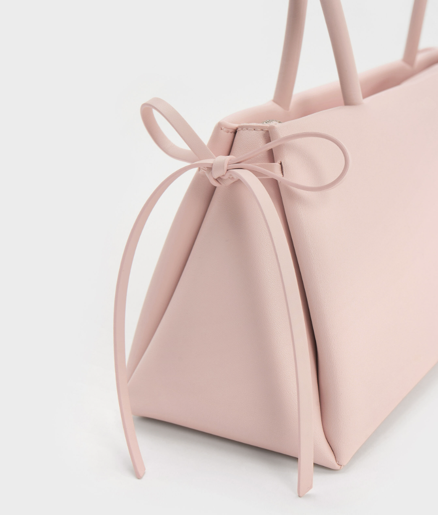 Charles & Keith - Hazel Bow Elongated Trapeze Shoulder Bag- Pink