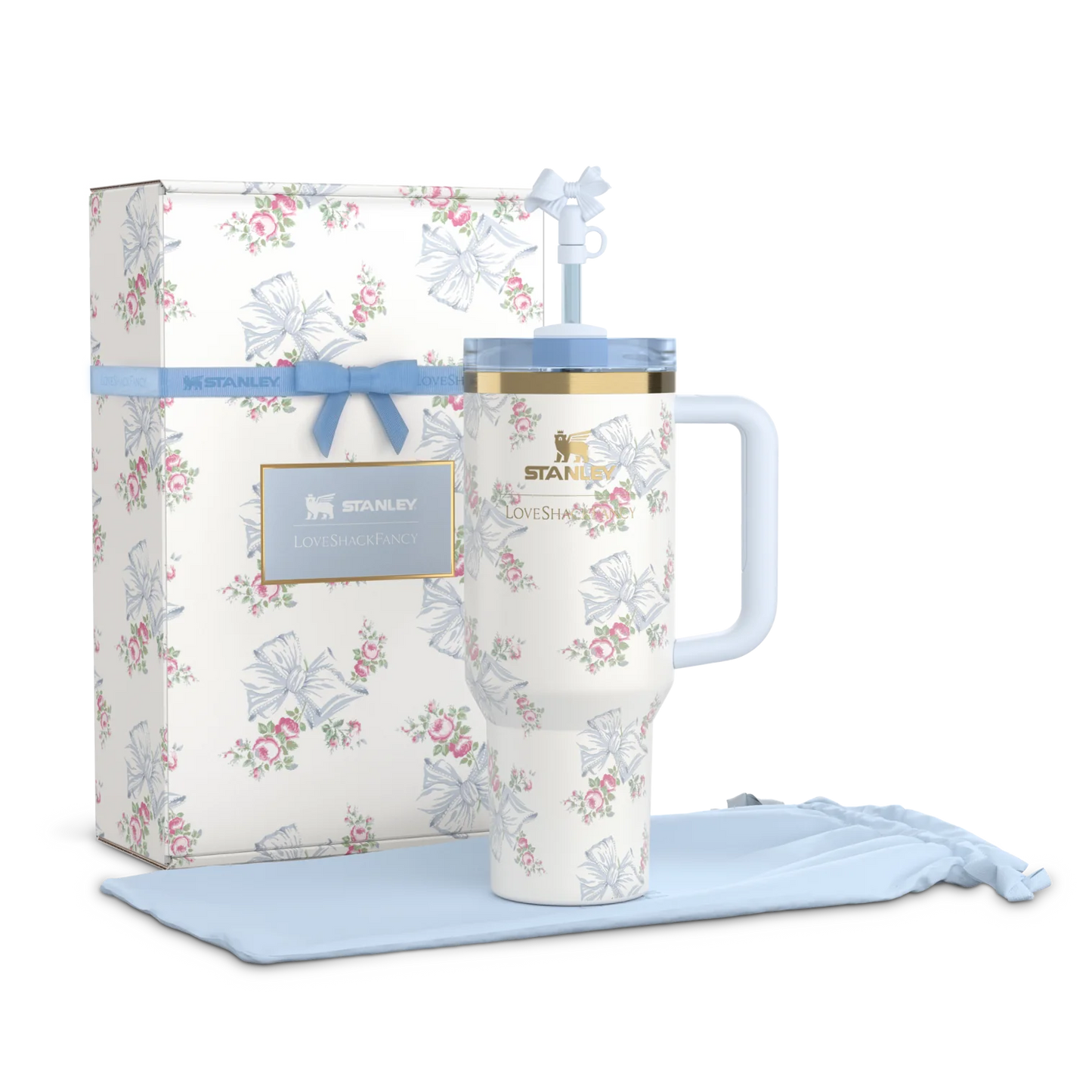 The Stanley X LoveShackFancy Holiday Quencher | 40 OZ Rose Beaux Blue