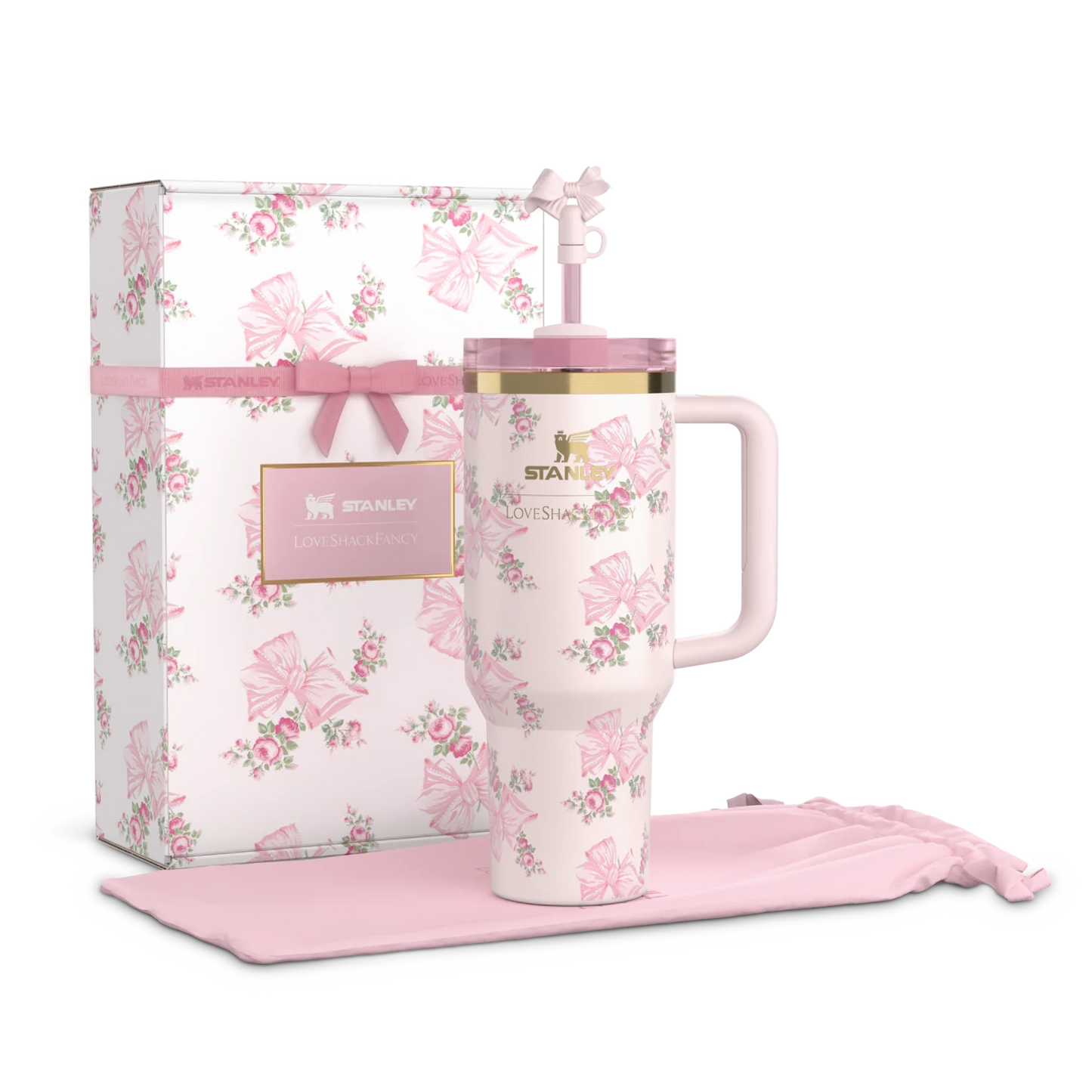 The Stanley X LoveShackFancy Holiday Quencher | 40 OZ Rose Beaux Pink