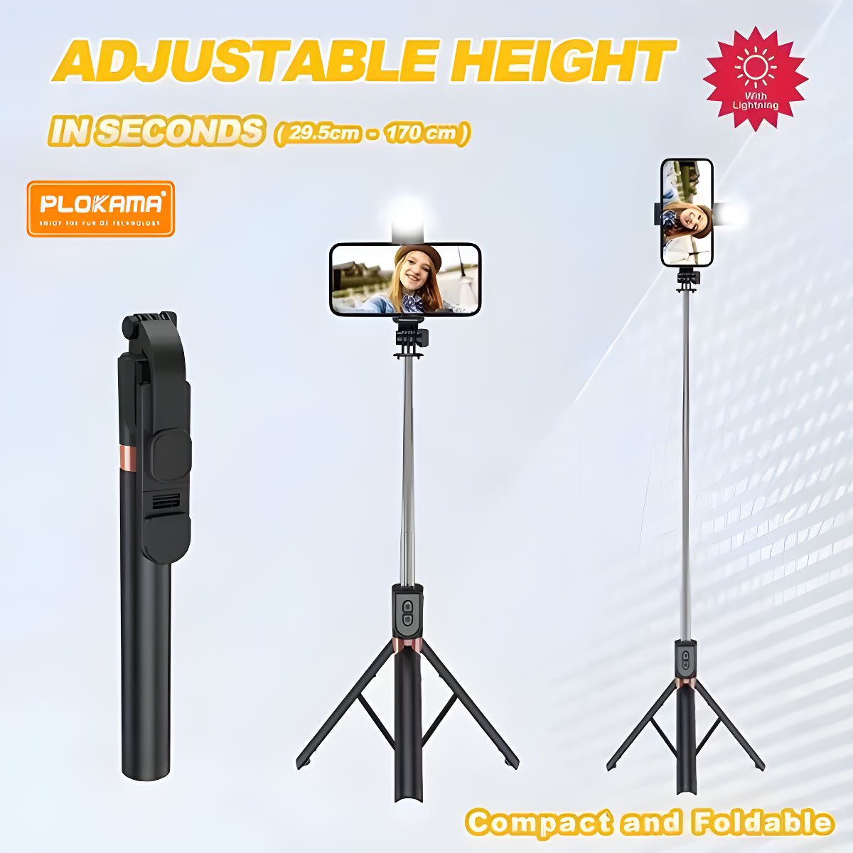 LIVE BROADCAST TRIPOD STAND WITH LIGHT AND WIRELESS REMOTE 165cm