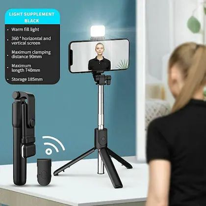 Mini Wireless Selfie Stick / Tripod R1S (WITH LIGHT)