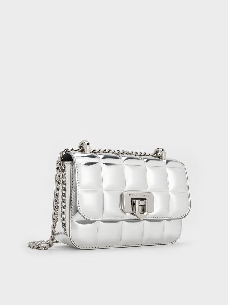 C & K Patent Square-Quilted Chain-Handle Bag - Noir