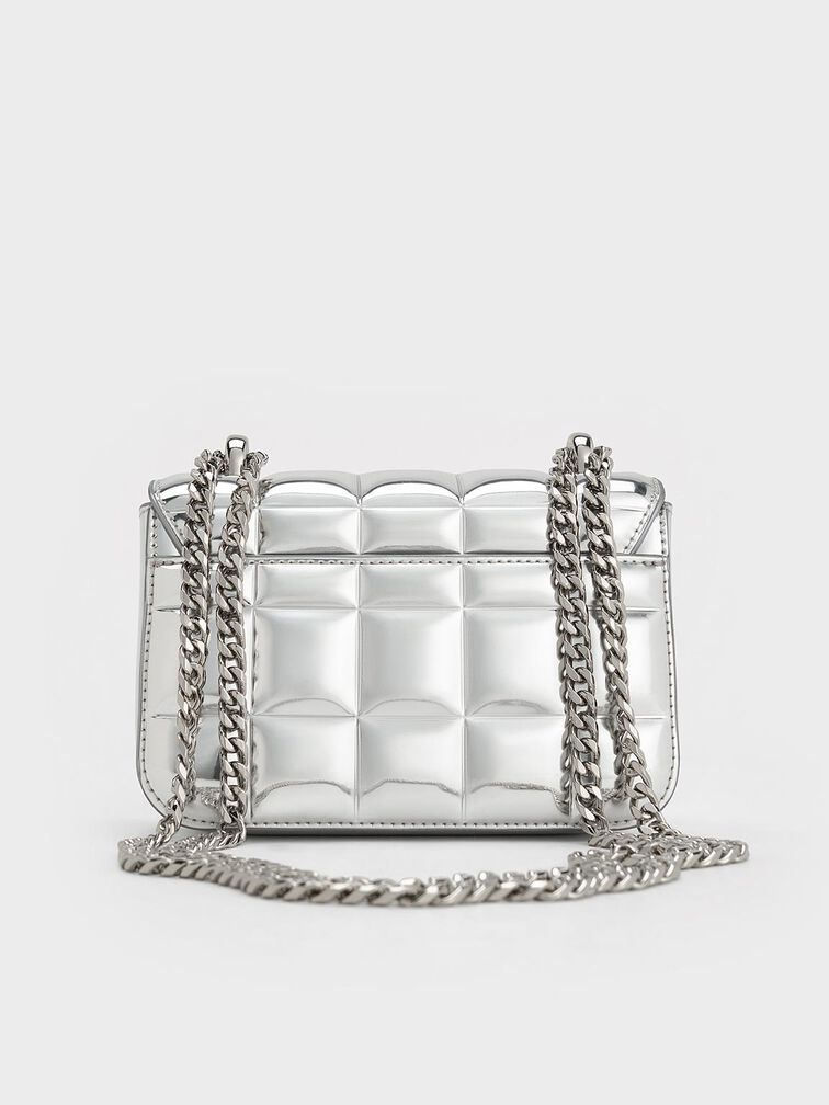 C & K Patent Square-Quilted Chain-Handle Bag - Noir