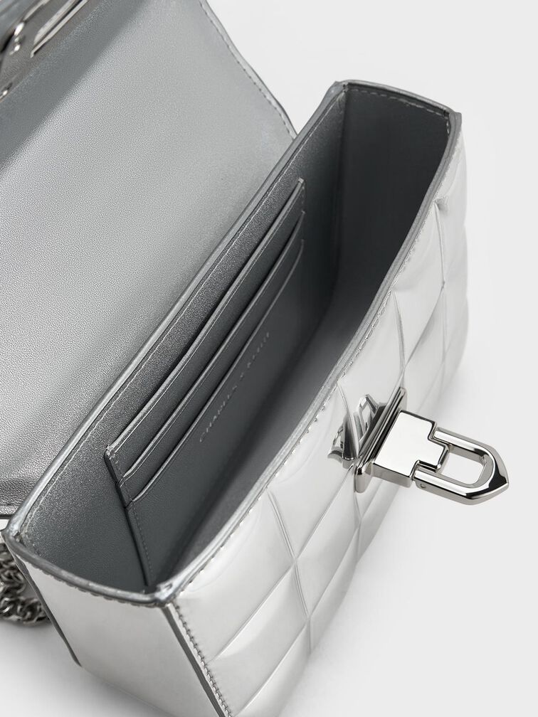 C & K Patent Square-Quilted Chain-Handle Bag - Noir
